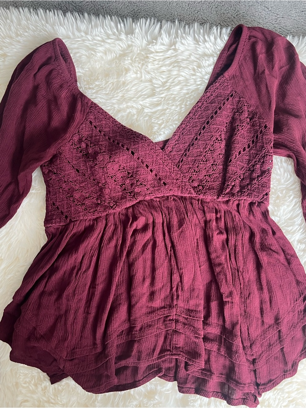 Hollister Burgundy Lace-Paneled Peplum Tunic